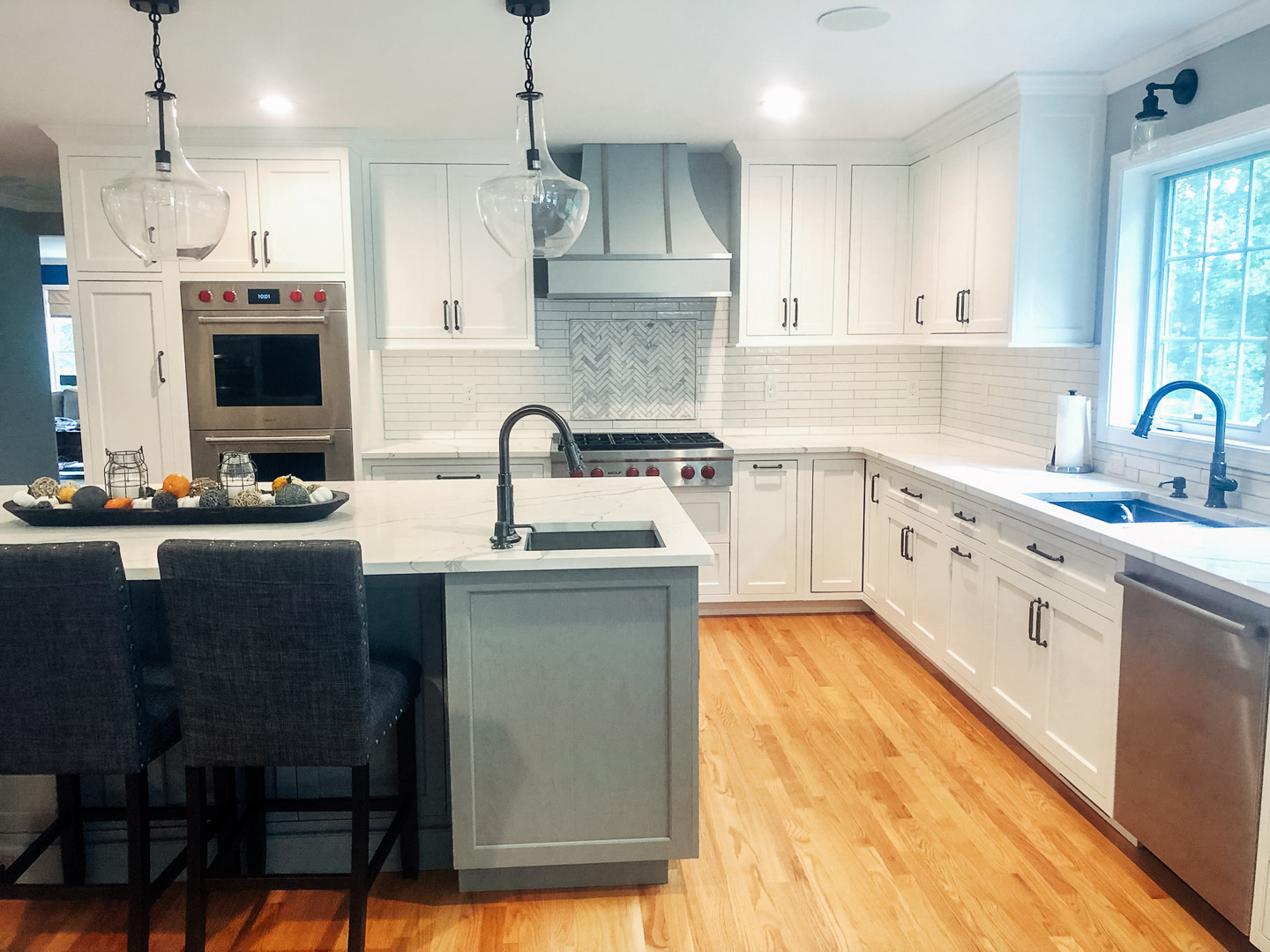 hardwood floors in bright airy kitchen
