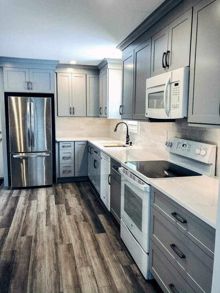 Open Slick Grey Kitchen Grey Hardwood Floors